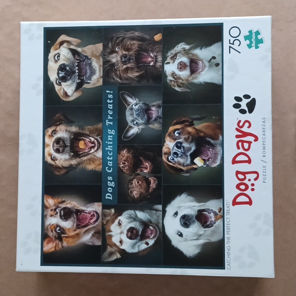 🧩Dog Days Catching the Perfect Treat 750 piece puzzle (-1)
